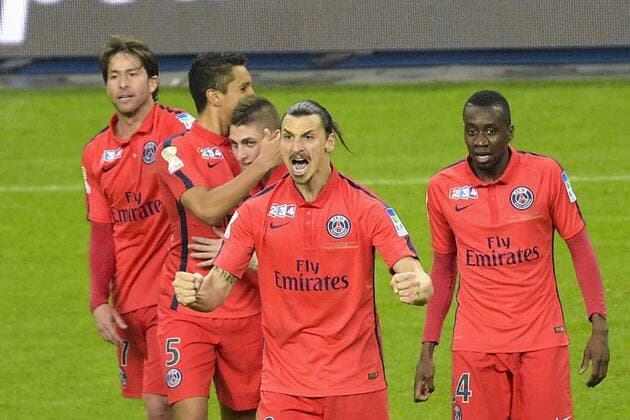 joie de Zlatan Ibrahimovic (PSG) apres son 2e but joie des joueurs Parisiens FOOTBALL : PSG vs Bastia - Finale - Coupe de la ligue - 11 04 2015 JBAutissier Panoramic 