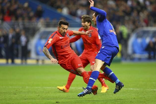 Aktuell Fußball, Frankreich, Finale Ligapokal, Paris St. Germain - SC Bastia Ezequiel Lavezzi PSG vs Sebastien SQUILLACI Bastia FOOTBALL Bastia vs Paris Saint Germain Finale Coupe de la Ligue 11 04 2015 GwendolineLeGoff Panoramic 