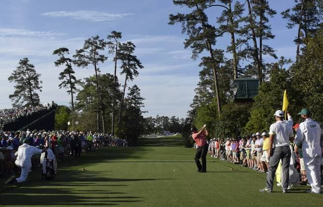 Phil Mickelson hits off of the 18th tee during the 2015 Masters Tournament at Augusta National Golf Club in Augusta, Georgia on April 11, 2015.  AUG20150411502 KEVINxDIETSCH