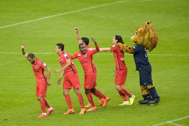 joie des joueurs Parisiens en fin de match FOOTBALL : SC Bastia vs Paris Saint Germain (PSG) - Finale - Coupe de la ligue - 11 04 2015 JBAutissier 