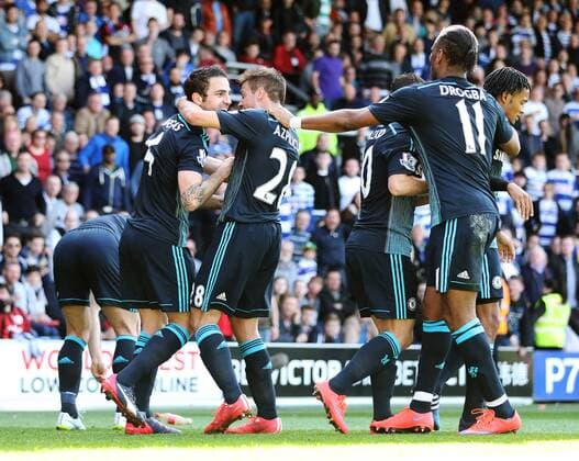 Chelsea s Cesc Fabregas celebrates scoring his sides opening goal Barclays Premier League- Queens Park Rangers vs Chelsea - Loftus Road - England - 12h April 2015 - Picture David Klein Sportimage EDITORIAL USE ONLY. No use with unauthorised audio, video, data, fixture lists, club league logos or live services. Online in-match use limited to 120 images, no video emulation. No use in betting, games or single club league player publications.