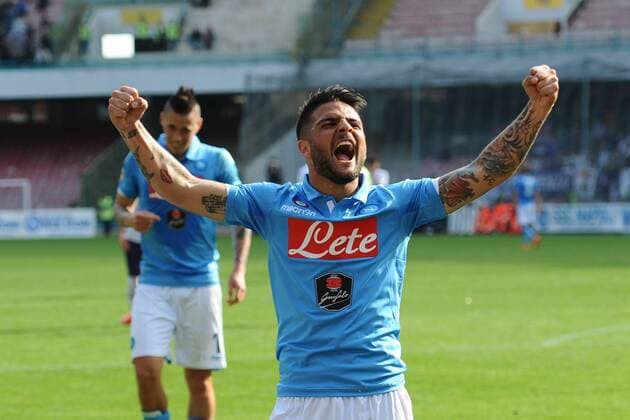 April 12, 2015 - Naples, Italy - Lorenzo Insigne celebrates after Jose Callejon gol of SSC Napoli during the italian Serie A football match between SSC Napoli and Fiorentina at San Paolo Stadium, in Naples,Italy. SSC Napoli and Fiorentina - Serie A  - ZUMAn230