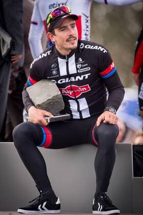 - ROUBAIX, FRANCE: German John Degenkolb of Team Giant-Alpecin pictured on the podium of the Paris-Roubaix one day cycling race, 253,5 km from Compiegne to the Velodrome in Roubaix, Sunday 12 April 2015. LUCxCLAESSEN  x04603277x