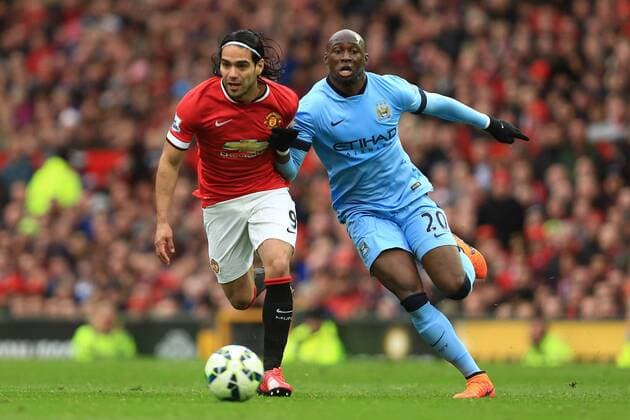 Radamel Falcao of Manchester United ManU escapes Eliaquim Mangala of Manchester City - Manchester United vs. Manchester City - Barclay s Premier League - Old Trafford - Manchester - 12 04 2015 Pic Philip Oldham Sportimage EDITORIAL USE ONLY. No use with unauthorised audio, video, data, fixture lists, club league logos or live services. Online in-match use limited to 120 images, no video emulation. No use in betting, games or single club league player publications.