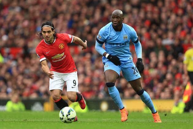 Radamel Falcao of Manchester United ManU escapes Eliaquim Mangala of Manchester City - Manchester United vs. Manchester City - Barclay s Premier League - Old Trafford - Manchester - 12 04 2015 Pic Philip Oldham Sportimage EDITORIAL USE ONLY. No use with unauthorised audio, video, data, fixture lists, club league logos or live services. Online in-match use limited to 120 images, no video emulation. No use in betting, games or single club league player publications.