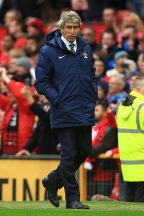 Manuel Pellegrini, manager of Manchester City looks thoughtful - Manchester United ManU vs. Manchester City - Barclay s Premier League - Old Trafford - Manchester - 12 04 2015 Pic Philip Oldham Sportimage EDITORIAL USE ONLY. No use with unauthorised audio, video, data, fixture lists, club league logos or live services. Online in-match use limited to 120 images, no video emulation. No use in betting, games or single club league player publications.
