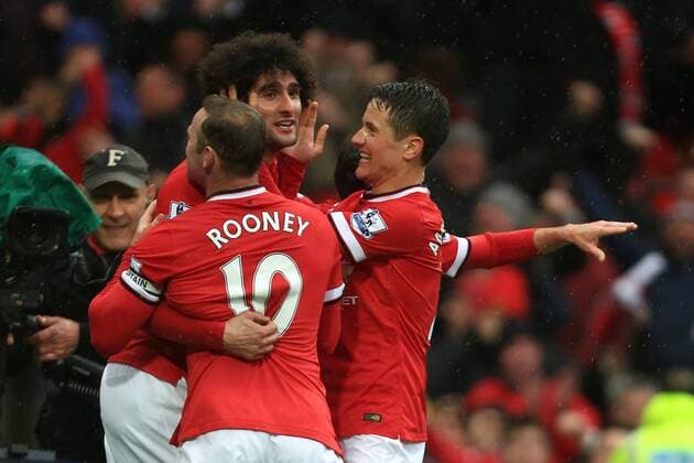 Marouane Fellaini of Manchester United ManU celebrates his goal - Manchester United vs. Manchester City - Barclay s Premier League - Old Trafford - Manchester - 12 04 2015 Pic Philip Oldham Sportimage EDITORIAL USE ONLY. No use with unauthorised audio, video, data, fixture lists, club league logos or live services. Online in-match use limited to 120 images, no video emulation. No use in betting, games or single club league player publications.