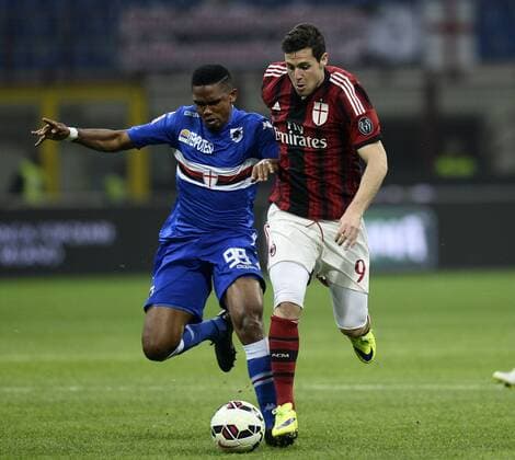 Aktuell Fußball, Italien, Serie A, AC Mailand - Sampdoria Genua Db Milano 12 04 2015 campionato di calcio serie A MilanSampdoria foto Daniele Buffa Image nella foto Mattia DestroSamuel Eto o 