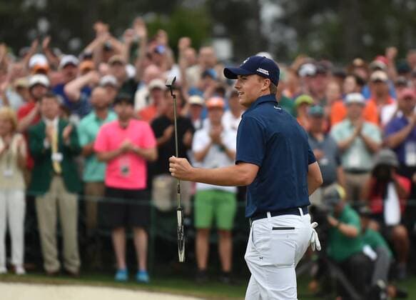 April 12, 2015 - Augusta, GA, USA - Jordan Spieth celebrates after winning the 2015 Masters on Sunday, April 12, 2015, at Augusta National Golf Club in Augusta, Ga. Masters final round - ZUMAm67_