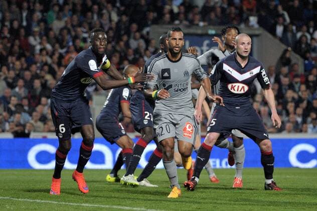 LAMINE SANE (bor) - Alaixys ROMAO (om) - Nicolas PALLOIS (bor) FOOTBALL : Bordeaux vs Marseille - Ligue 1 - 12 04 2015 FEP Panoramic 