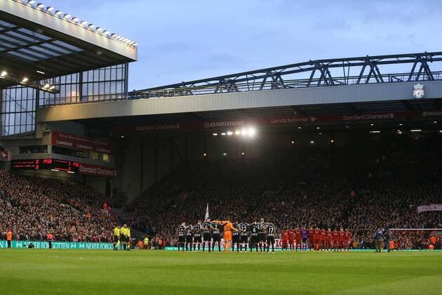 The sides take part in a minutes silence for the Hillsborough disaster - Liverpool vs. Newcastle United - Barclay s Premier League - Anfield - Liverpool - 13 04 2015 Pic Philip Oldham Sportimage EDITORIAL USE ONLY. No use with unauthorised audio, video, data, fixture lists, club league logos or live services. Online in-match use limited to 120 images, no video emulation. No use in betting, games or single club league player publications.