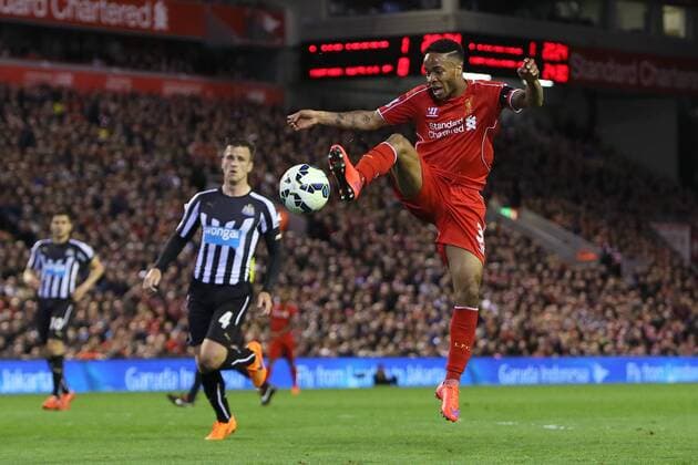Raheem Sterling of Liverpool in action - Liverpool vs. Newcastle United - Barclay s Premier League - Anfield - Liverpool - 13 04 2015 Pic Philip Oldham Sportimage EDITORIAL USE ONLY. No use with unauthorised audio, video, data, fixture lists, club league logos or live services. Online in-match use limited to 120 images, no video emulation. No use in betting, games or single club league player publications.