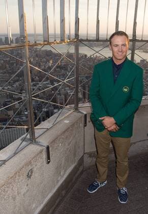 April 13, 2015 - Manhattan, New York, USA - 2015 Masters Champion JORDAN SPIETH visits the Empire State Building, Monday, April 13, 2015. 2015 Masters Champion Jordan Spieth Visits The Empire State Building - ZUMAb148