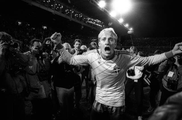 WM-Qualifikation, Schweden - BR Deutschland in Stockholm: Mats Magnusson (Schweden) jubelt