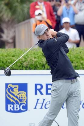 Oct. 29, 2014 - Hilton Head Island, SC, USA - Jordan Spieth hits from the 1st tee during the first round of the RBC Heritage Presented by Boeing on Thursday, April 16, 2015, at Harbour Town Golf Links in Sea Pines on Hilton Head Island, S.C. RBC Heritage Presented by Boeing - ZUMAm67_