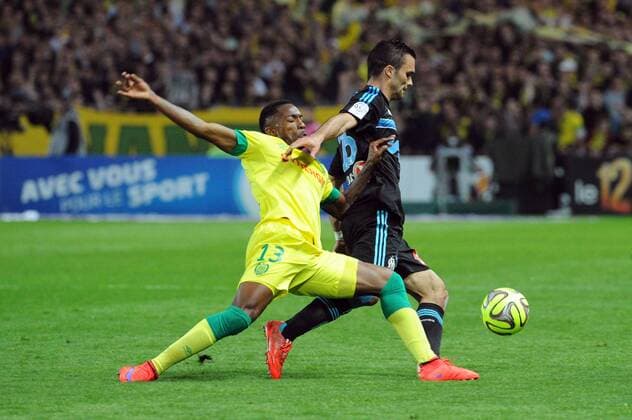 SERGE GAKPE (nan) - JEREMY MOREL (om) FOOTBALL : Nantes vs Marseille - Ligue 1 - 17 04 2015 FEP Panoramic 