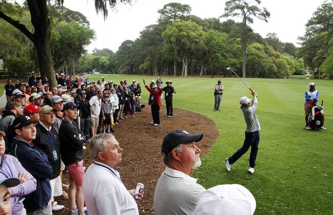 April 17, 2015 - Hilton Head, SC, USA - Jordan Spieth hits to the 11th green during the second round of the RBC Heritage Presented by Boeing at Harbour Town Golf Links in Sea Pines on Hilton Head Island, S.C., on Friday, April 17, 2015. RBC Heritage, second round - ZUMAm67_