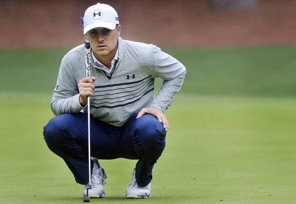 April 17, 2015 - Hilton Head, SC, USA - Jordan Spieth lines up a putt on the 11th green during the second round of the RBC Heritage Presented by Boeing at Harbour Town Golf Links in Sea Pines on Hilton Head Island, S.C., on Friday, April 17, 2015. RBC Heritage, second round - ZUMAm67_