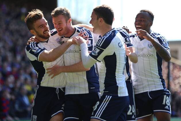 18.04.2015. London, England. Barclays Premier League. Crystal Palace versus West Bromwich Albion. James Morrison celebrates goal xJasonxHearnx  ActionPlus11613826