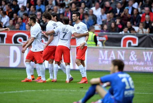 2eme BUT Javier Pastore (psg) FOOTBALL : OGC Nice vs FC Paris St Germain - Ligue 1 2014 2015 - 18 04 2015 AnthonyBIBARD FEP Panoramic 