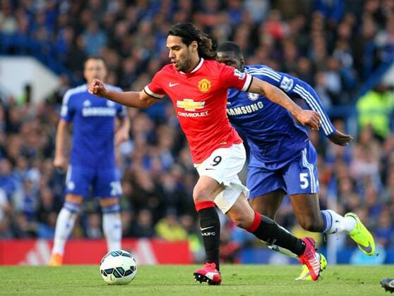 Football - 2014 2015 Premier League - Chelsea vs. Manchester United ManU Manchester United s Radamel Falcao in action at Stamford Bridge Colorsport Shaun Boggust 