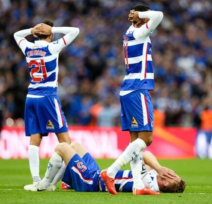 Reading s Alex Pearce, Reading s Jem Karacen and Reading s Jrdan Obita dejected after the loss - FA Cup Semi Final - Reading v Arsenal - Wembley Stadium - London - 18 04 2015 - Pic Charlie Forgham-Bailey Sportimage EDITORIAL USE ONLY. No use with unauthorised audio, video, data, fixture lists, club league logos or live services. Online in-match use limited to 120 images, no video emulation. No use in betting, games or single club league player publications.