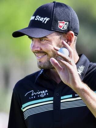 April 18, 2015 - Hilton Head Island, SC, USA - Third-round leader Troy Merritt acknowledges the crowd after making his par putt on the 18th green during the third round of the RBC Heritage Presented by Boeing on Saturday, April 18, 2015, at Harbour Town Golf Links on Hilton Head Island, S.C. HeritaRBC Heritage Presented by Boeing, third round - ZUMAm67_
