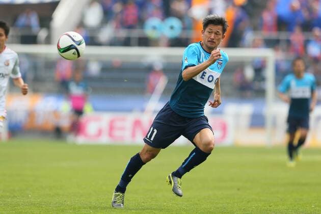 Kazuyoshi Miura (Yokohama FC), APRIL 19, 2015 - Football Soccer : 2015 J2 League match between Yokohama FC 2-2 V.Varen Nagasaki at NHK Spring MitsuzawaFootball Stadium, Kanagawa, Japan. NOxTHIRDxPARTYxSALES.  (umqa022639)