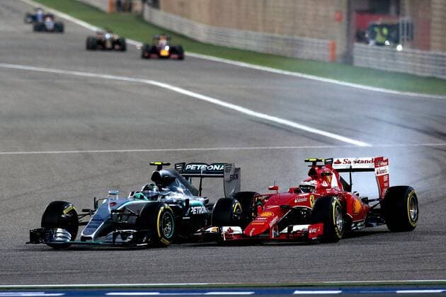 FORMULA 1 - Bahrain GP SAKHIR,BAHRAIN,19.APR.15 - MOTORSPORTS, FORMULA 1 - Grand Prix of Bahrain, Bahrain International Circuit. Image shows Nico Rosberg (GER Mercedes GP) and Kimi Raikkoenen (FIN Ferrari). GEPAxpictures xFritzxMueller 