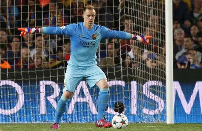 BARCELONA, SPAIN - APRIL 21: Marc Andre Ter STEGEN during the match of UEFA Champions League Quarter finals second leg between FC Barcelona Barca and Paris Saint-Germain at the Camp Nou stadium on April 21, 2015 in Barcelona, Spain. (Photo by Joan Valls Urbanandsport Cordon Press) 