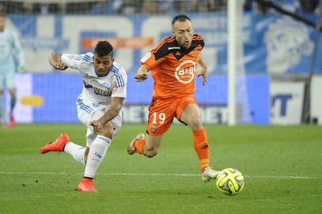 Lemina (OM) - Philippoteaux (lor) FOOTBALL : Marseille vs Lorient - Ligue 1 - 24 04 2015 FranckPennant Panoramic 