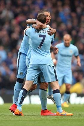 Aleksander Kolarov of Manchester City celebrates scoring his sides second goal - Manchester City vs. Aston Villa - Barclay s Premier League - Etihad Stadium - Manchester - 25 04 2015 Pic Philip Oldham Sportimage EDITORIAL USE ONLY. No use with unauthorised audio, video, data, fixture lists, club league logos or live services. Online in-match use limited to 120 images, no video emulation. No use in betting, games or single club league player publications.