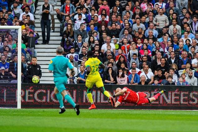 Goal et joie Adrien Regattin (tfc) FOOTBALL : Toulouse FC vs FC Nantes - 34eme journee de L1 - 25 04 2015 ThierryBreton 