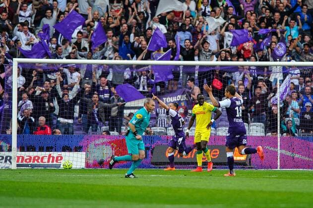 Goal et joie Adrien Regattin (tfc) FOOTBALL : Toulouse FC vs FC Nantes - 34eme journee de L1 - 25 04 2015 ThierryBreton 