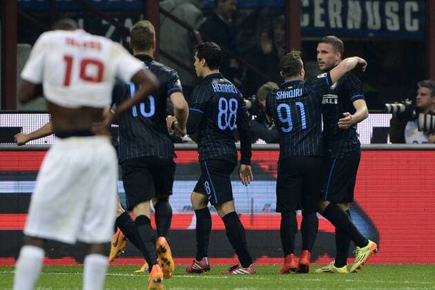 Xherdan Shaqiri e Lukas Podolski Inter - Mailand, 25-04-2015 Stadio Giuseppe Meazza - Football Calcio Serie A Inter Mailand vs AS Rom giuseppexceleste