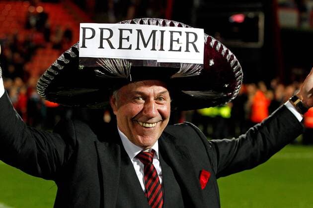 Football - 2014 2015 Sky Bet Championship - AFC Bournemouth Bournemouth Chairman Jeff Mostyn celebrates Bournemouth s promotion at The Goldsands Stadium 