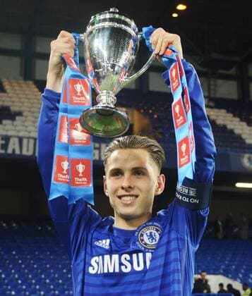 Football - 2014 2015 FA Youth Cup Final 2nd leg - Chelsea FC London Charlie Colkett of Chelsea with the trophy at Stamford Bridge. 