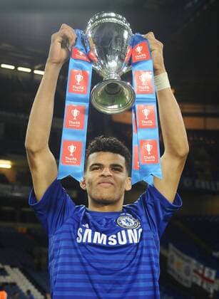 Football - 2014 2015 FA Youth Cup Final 2nd leg - Chelsea FC London Dominic Solanke of Chelsea with the trophy at Stamford Bridge. 