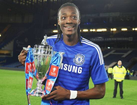 Football - 2014 2015 FA Youth Cup Final 2nd leg - Chelsea FC London Tammy Abraham of Chelsea with the trophy at Stamford Bridge. 