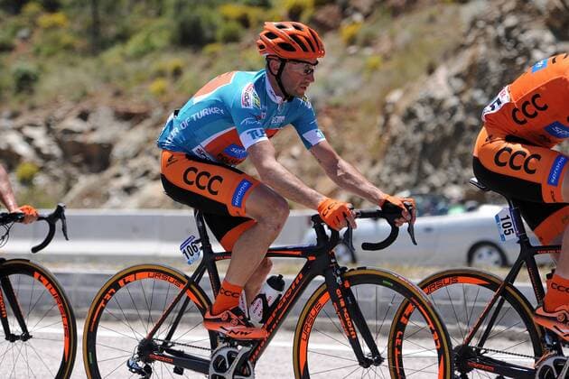 Davide REBELLIN ( ITA CCC Sprandi Polkowice ) im tuerkisen Fuehrungstrikot unterwegs - Gesamtfuehrender - Leader - Aktion - Rennszene - Querformat - quer - horizontal - Event Veranstaltung: Tour of Turkey 2015 - Stage 4 4.Etappe: Fethiye nach Marmaris 132.0 km - Location Ort: Marmaris - Turkey - Tuerkei - Asia - Asien - Date Datum: 29.04.2015