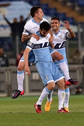 29.04.2015. Rome, Italy. Serie A Football. Lazio versus Parma. Marco Parolo celebrates after he scores the 1-0 goal for Lazio xGiuseppexMaffiax  ActionPlus11616565