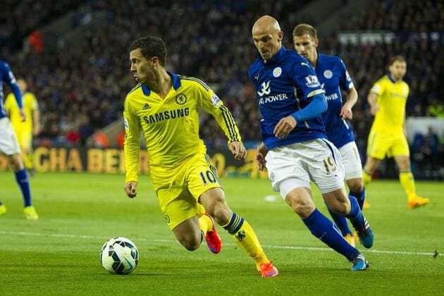 29.04.2015. Leicester, England. Barclays Premier League. Leicester City versus Chelsea. Eden Hazard (Chelsea) on the ball. xGrahamxWilsonx  ActionPlus11616589