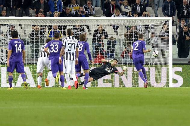 Gonzalo Rodriguez Fiorentina 0-1 gol, goal celebration, Torino 29-04-2015, Juventus Stadium, Football Calcio 2014 2015 Serie A, Juventus Turin vs ACF Fiorentina (AC Florenz) filippoxalfero