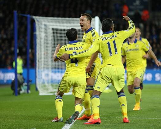 Chelsea s John Terry celebrates scoring his sides second goal Barclays Premier League - Leicester City vs Chelsea - King Power Stadium - England - 26th April 2015 - Picture David Klein Sportimage EDITORIAL USE ONLY. No use with unauthorised audio, video, data, fixture lists, club league logos or live services. Online in-match use limited to 120 images, no video emulation. No use in betting, games or single club league player publications.