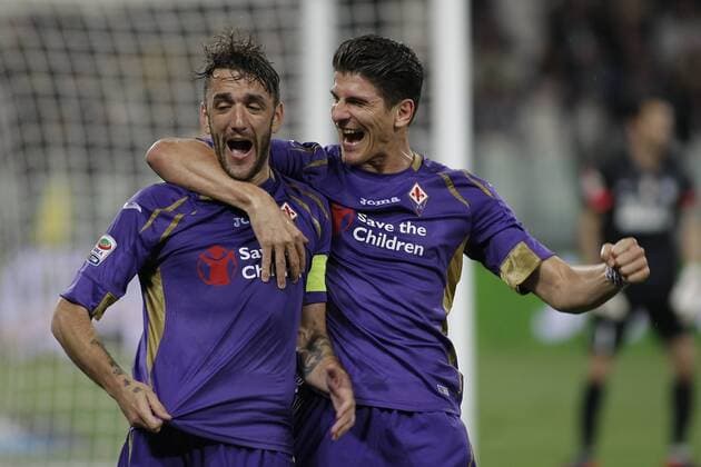 April 29, 2015 - Turin, Italy - Exultation of the players of Fiorentina team after the first goal during the serie A match between Juventus FC and ACF Fiorentina at the Juventus Stafium of Turin on april 29, 2015 in Turin, Italy. (Photo by Loris Roselli NurPhoto) Italy: Serie A, Juventus FC vs ACF Fiorentina -----  - ZUMAn230