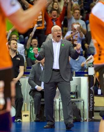 Volleyball Herren Berlin 30.04.2015 Max Schmeling Halle Bundesliga Finale 4. Spiel Berlin Recycling Volleys geg VfB Friedrichshafen 2 : 3 Mark LEBEDEW Trainer scc