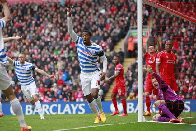 02.05.2015. Liverpool, England. Barclays Premier League. Liverpool versus Queens Park Rangers. QPR s Leroy Fer celebrates but his goal in the opening minutes was disallowed. xAlanxMartinx  ActionPlus11617492