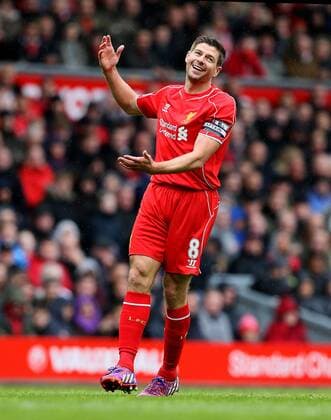 Steven Gerrard of Liverpool reacts as a decision goes against him - Barclays Premier League - Liverpool vs QPR - Anfield Stadium - Liverpool - England - 2nd May 2015 - Picture Simon Bellis Sportimage EDITORIAL USE ONLY. No use with unauthorised audio, video, data, fixture lists, club league logos or live services. Online in-match use limited to 120 images, no video emulation. No use in betting, games or single club league player publications.