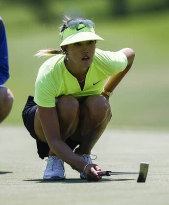 May 2, 2015 - Arlington, TX, USA - Michelle Wie lines up her putt on the 9th green in the third round during the Volunteers of America North Texas Shootout, Saturday, May 2, 2015, at the Las Colinas Country Club in Irving, Texas. LPGA Golf Damen North Texas Shootout, third round - ZUMAm67_