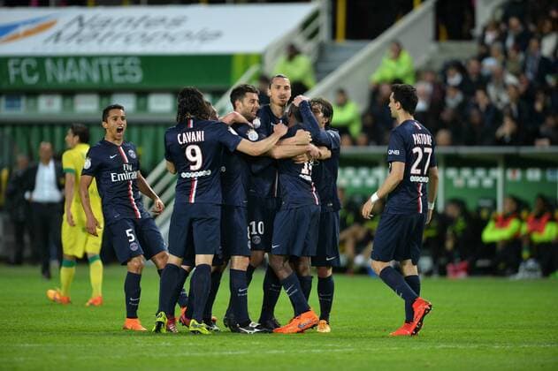 Aktuell Fußball, Frankreich, Ligue 1, FC Nantes - Paris St. Germain BUT Blaise Matuidi (psg) - Zlatan Ibrahimovic (psg) FOOTBALL : Nantes vs Paris SG - Ligue 1 - 03 05 2015 AnthonyBIBARD FEP Panoramic 